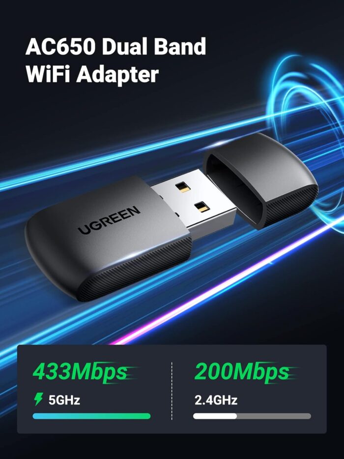UGREEN AC650 USB WiFi Adapter for Desktop PC 5G 2.4G Dual Band WiFi Dongle Mini Wireless USB Computer Network Adapter - Image 3