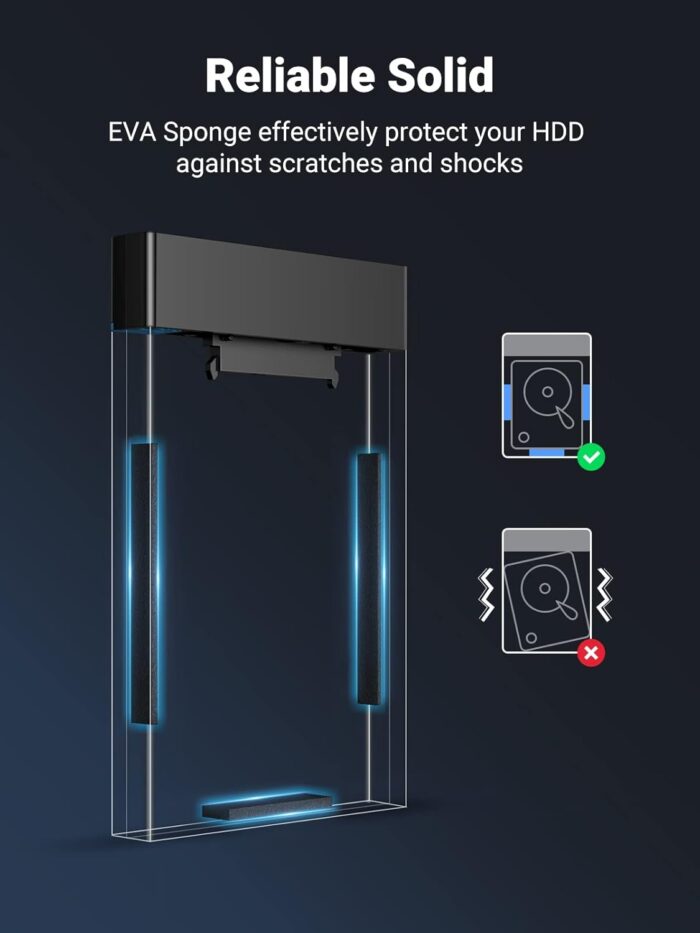 Click to see full view UGREEN 2.5 Inch Hard Drive Enclosure, External USB 3.0 Hard Disk Case SATA HDD Caddy, 5Gbps UASP Supported, Compatible with WD EVO Seagate Crucial Kingston, 0.5m USB A Cable - Image 2