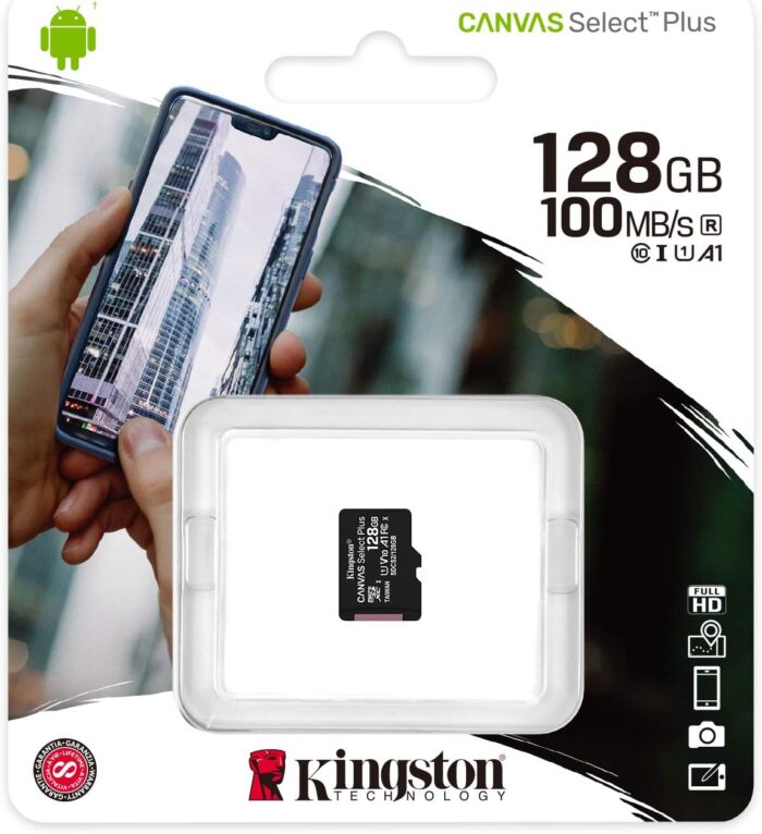Kingston 128GB Canvas Select Plus microSDXC Card | Up to 100MB/s | A1 Class 10 UHS-I | Without Adapter | SDCS2/128GB | SD Card 128GB | Memory Card 128GB