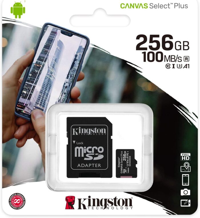 Kingston 256GB Canvas Select Plus microSDXC Card | Up to 100MB/s | A1 Class 10 UHS-I | with Adapter | SDCS2/256GB | Micro SD 256GB